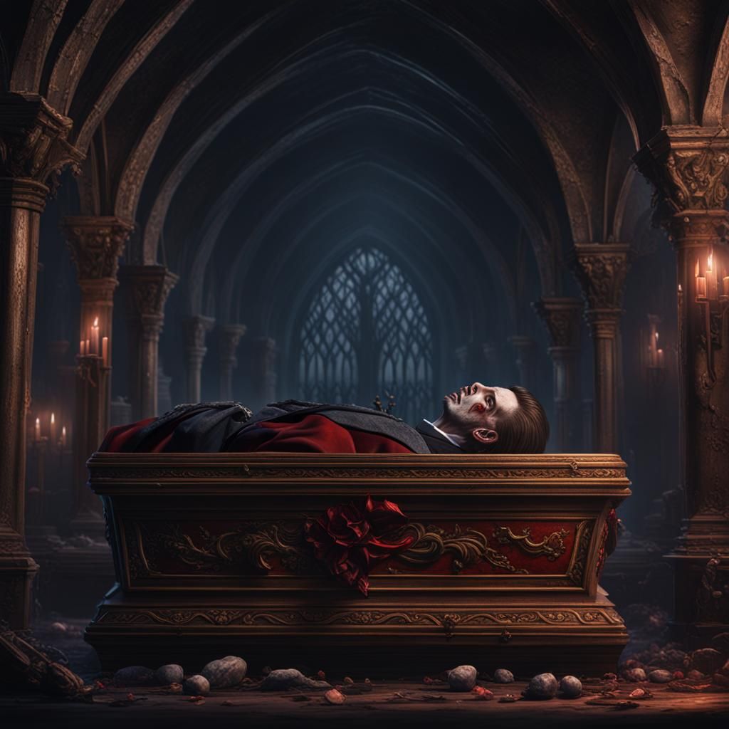 Detailed Vampire in Coffin Fantasy Concept Art