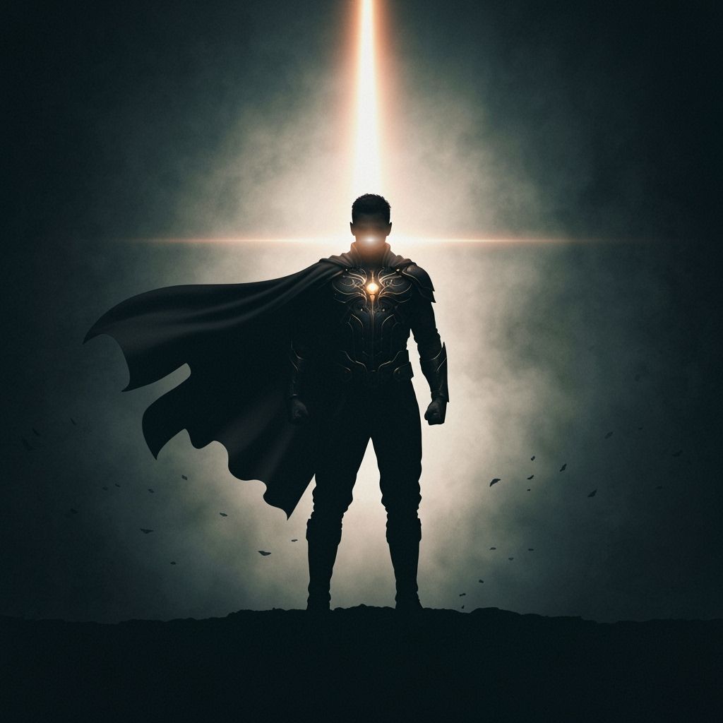 Hero Silhouetted Against Darkness with Radiant Light