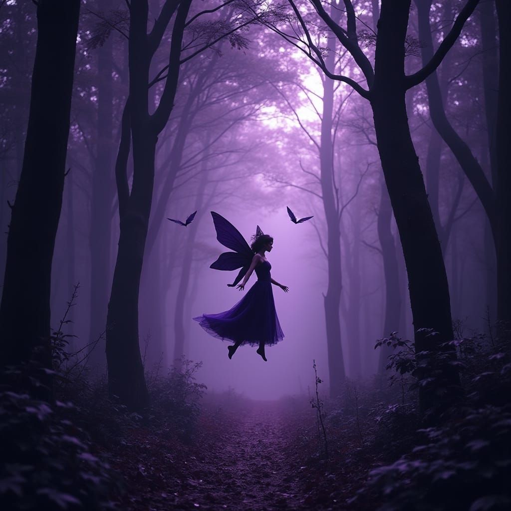 Gothic Fairies in Dark Purple Enchanted Woods
