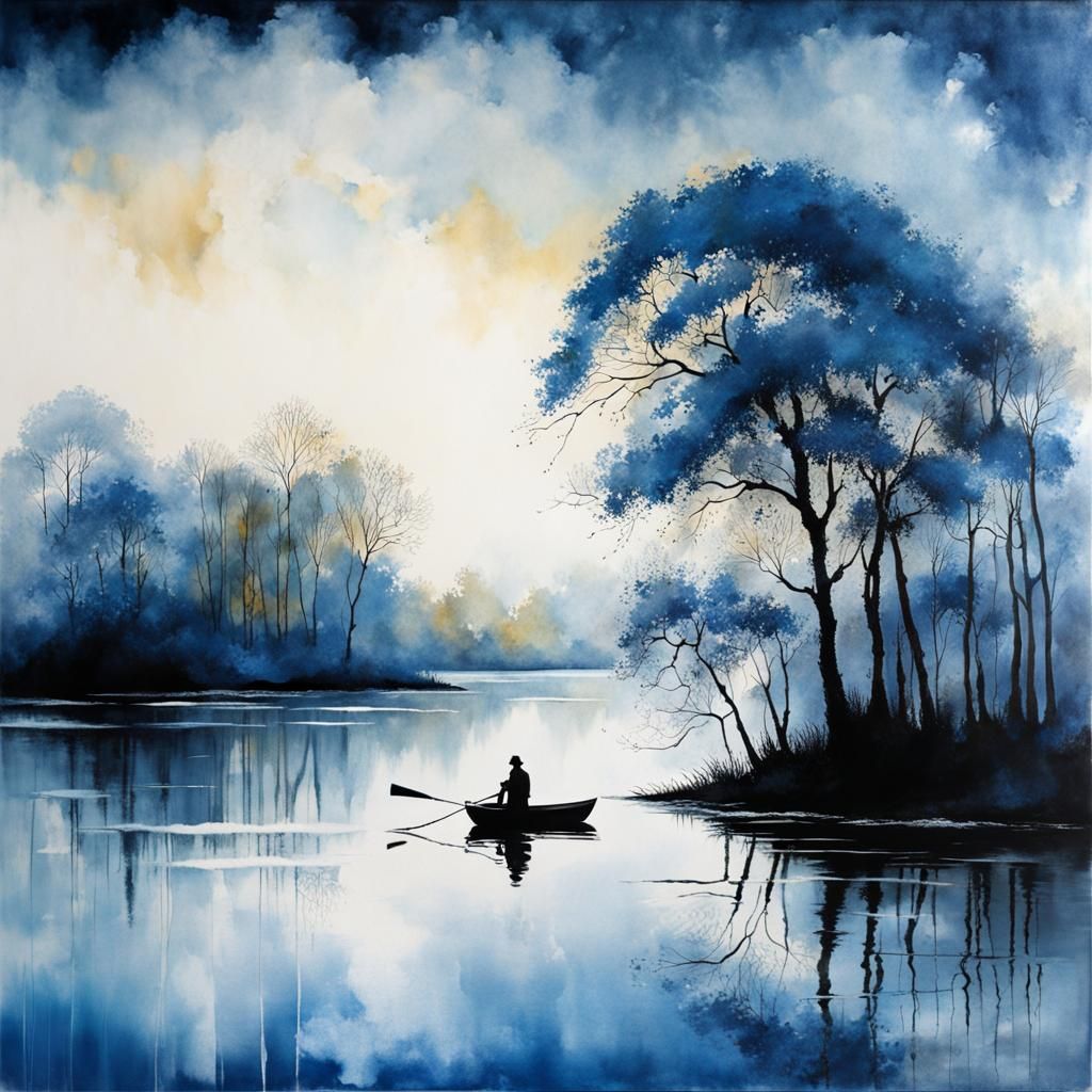 Botanical Water Reflections in Art Brut Style