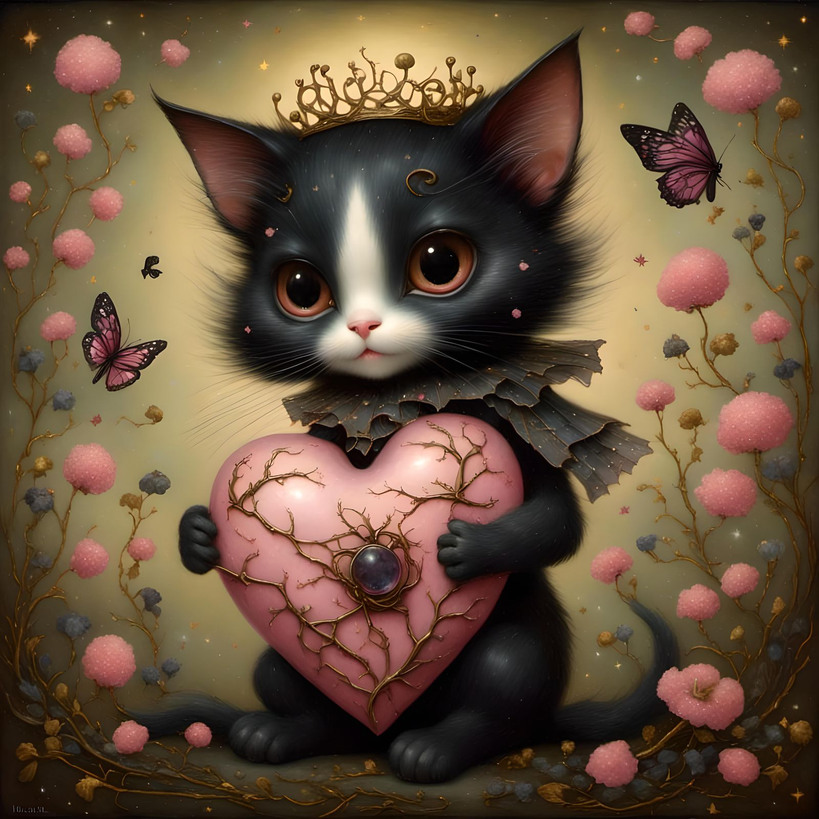 Creepy Halloween Vampire Cat Fairy with Broken Heart