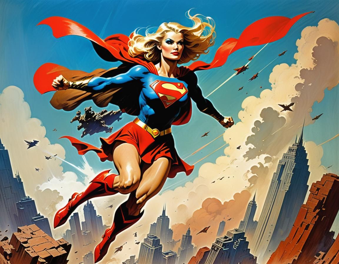 Supergirl in Flight: A Hyperdetailed Fantasy Art Piece