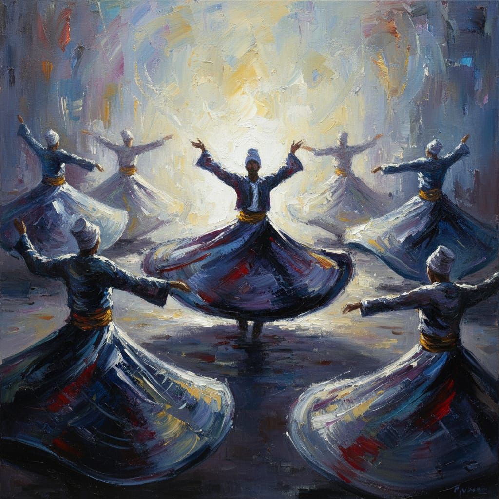 Abstract Expressionist Dervish Dancers in Motion