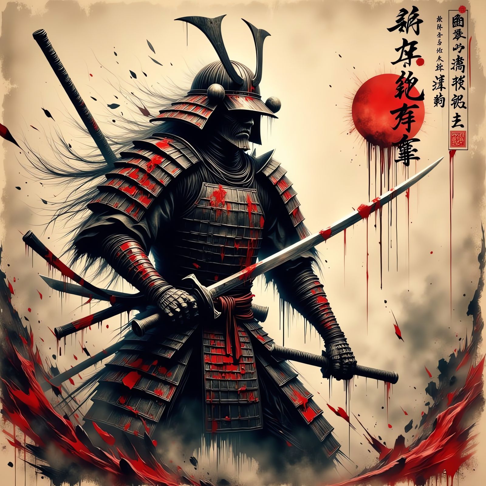 Samurai Warrior in Ancient Japan Battle Scene
