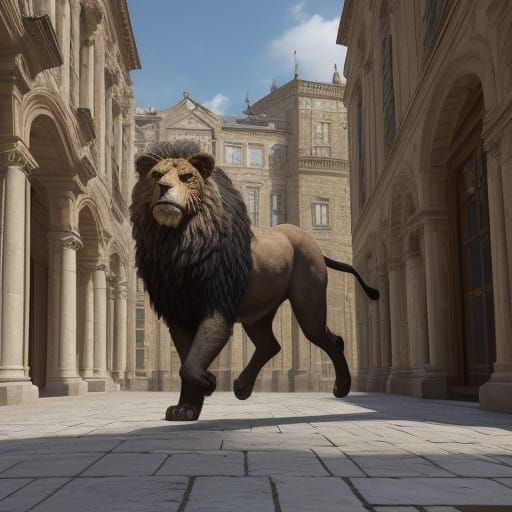 Majestic Beast in Baroque Courtyard