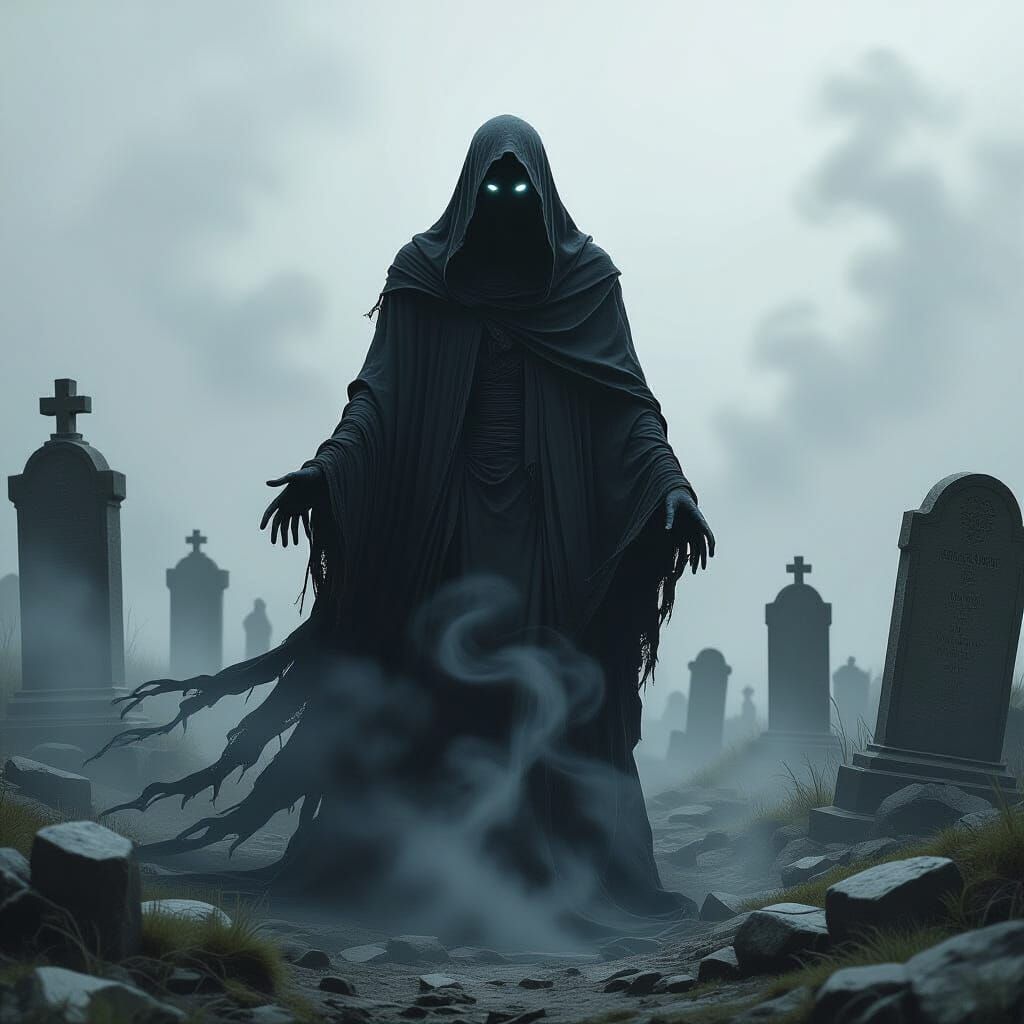 Wraith in Desolate Graveyard: Dark Fantasy Horror