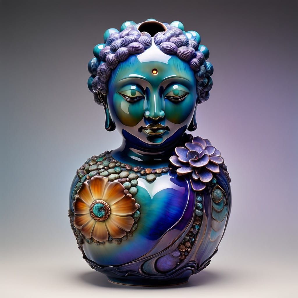 Venus of Willendorf: Crackle Glazed Ceramic Sculpture in Iri...