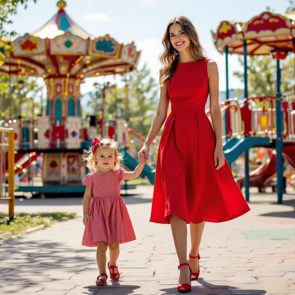 Woman and Child at Playground on Sunny Day