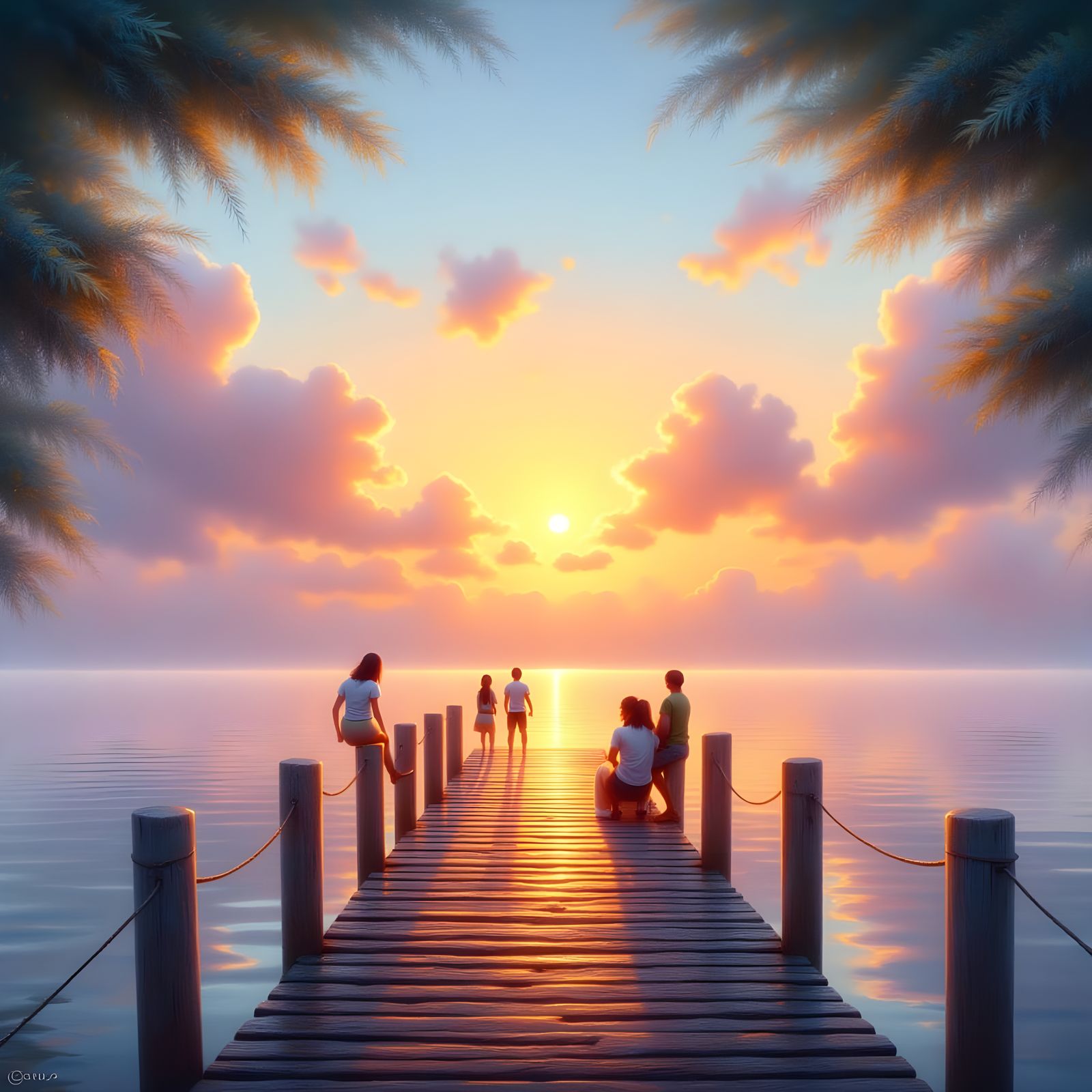 Surreal Sunset Scene on a Tranquil Lake