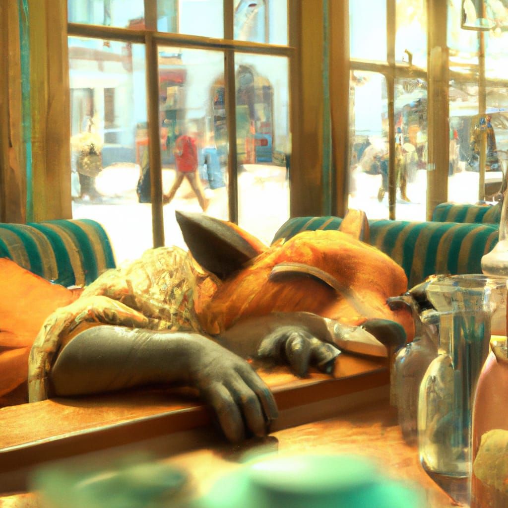 Animal Sleeping in Cafe: 3D Digital Art