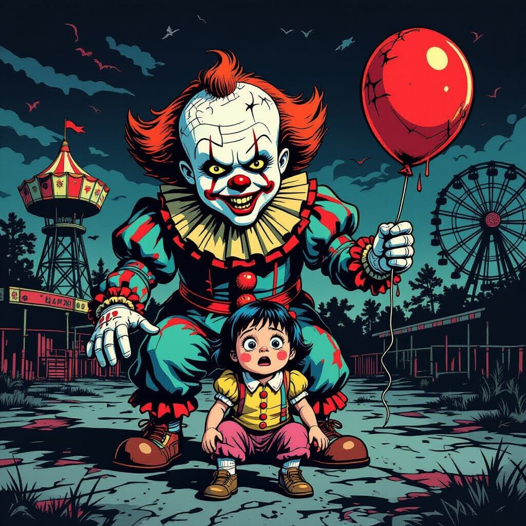 Frightened Child in Abandoned Amusement Park, Comic Art