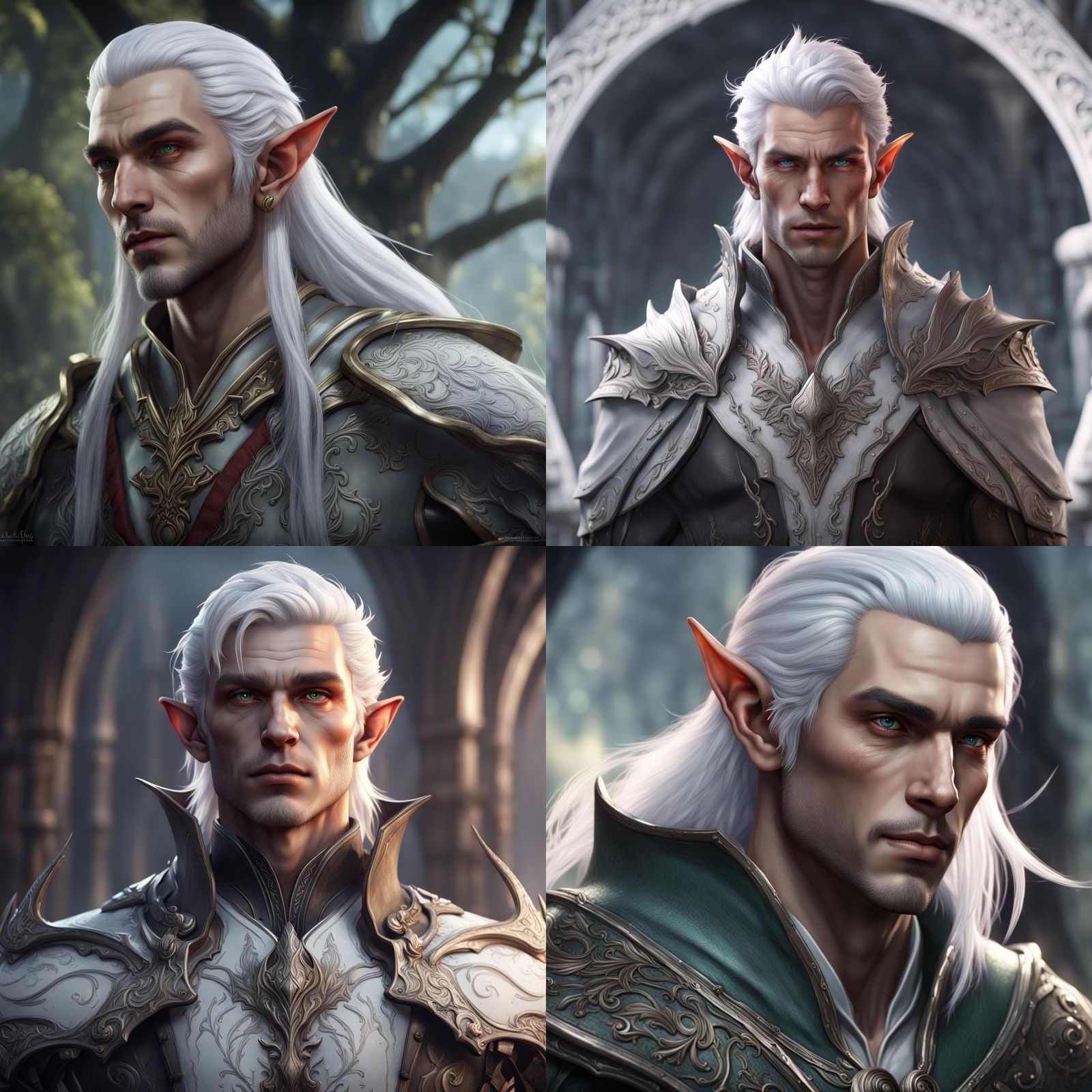Detailed Matte Painting of White-Haired Male Elf