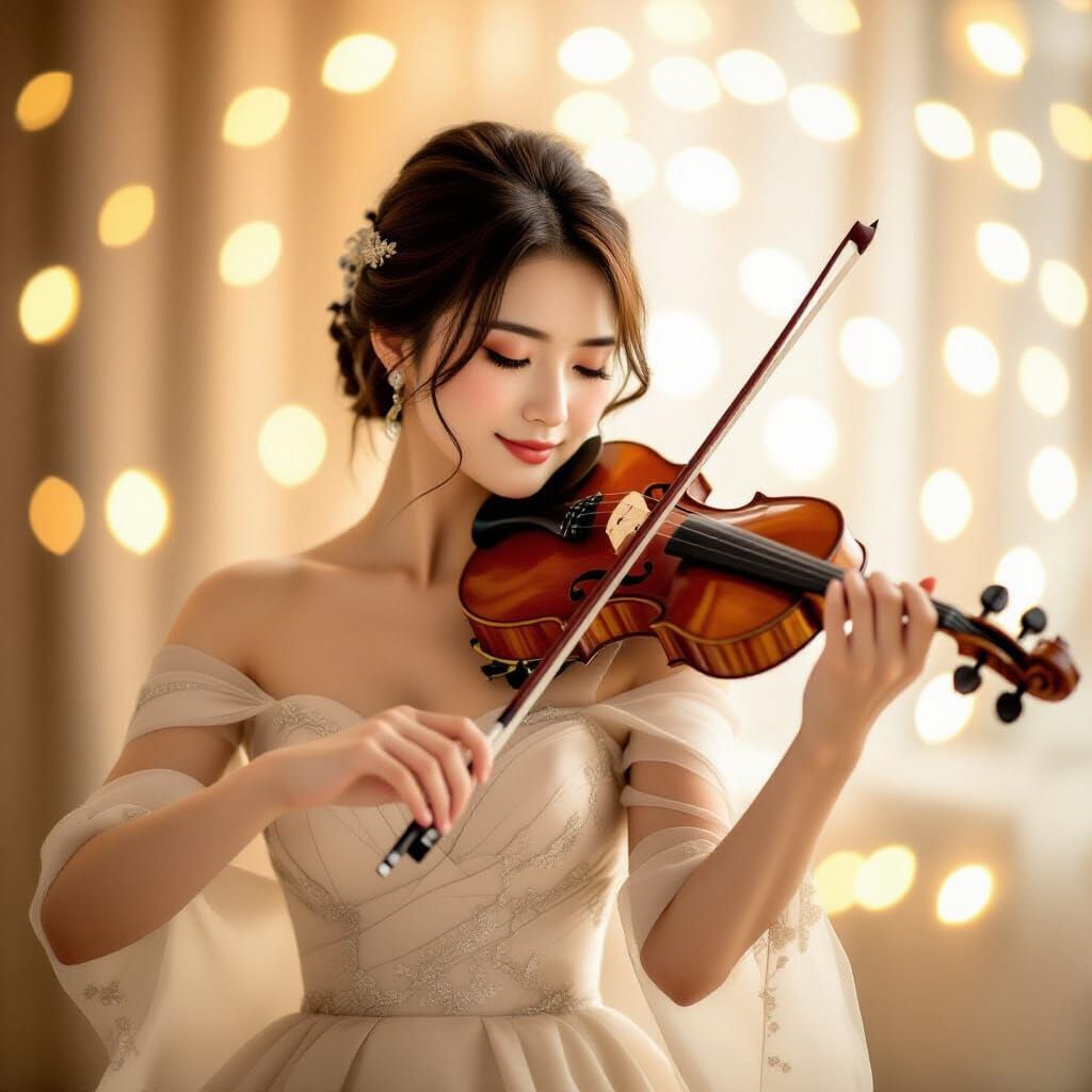 Elegant Japanese Violinist in Soft Natural Lighting