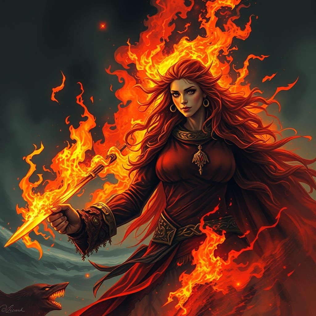 Sorceress Radiating Intense Heat After Casting Fire Spell