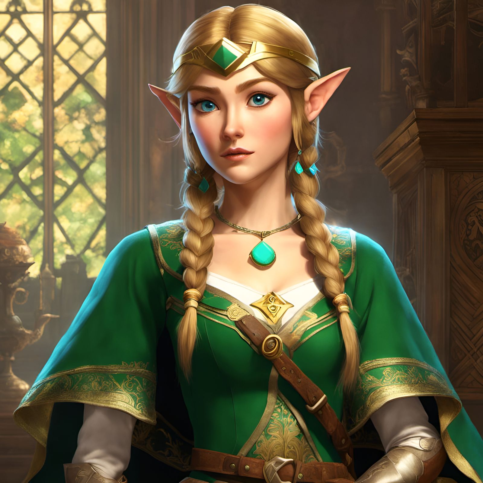 Zelda as Link: Digital Portrait in Detailed Style
