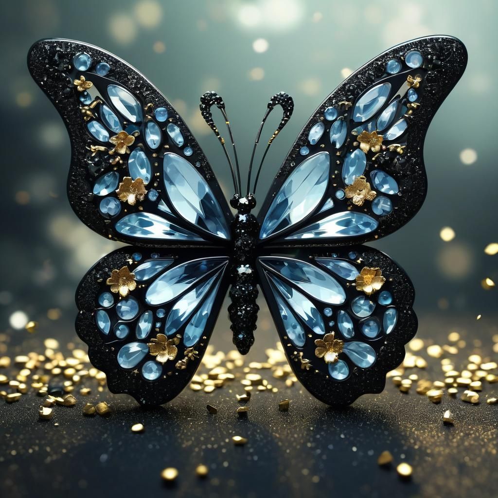 Sparkling Black Jewel Butterfly in Anime Style