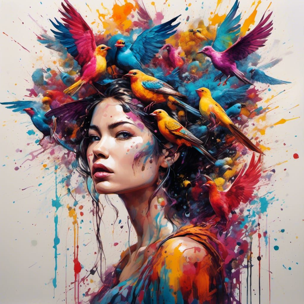 Graffiti Art: Deranged Woman with Birds