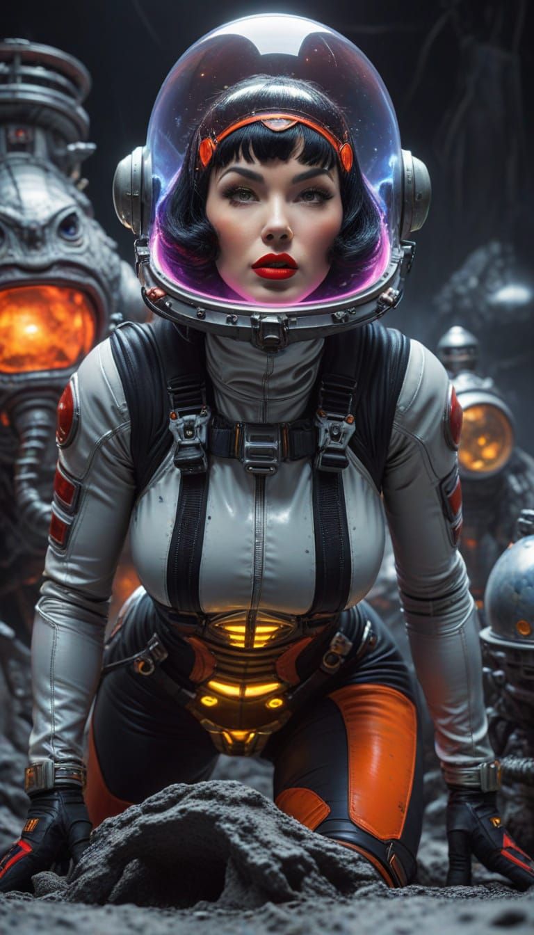 Retro Sci-Fi Pinup Girl on the Moon