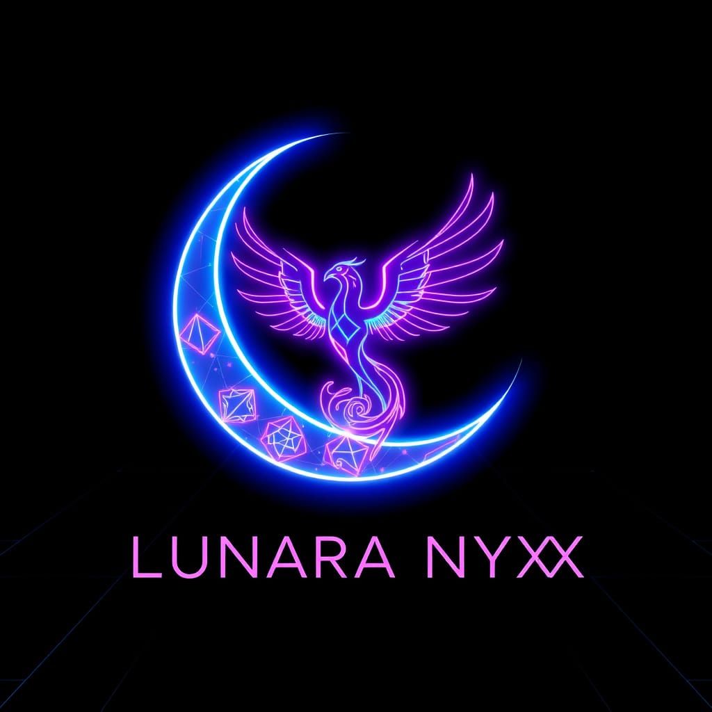 Cyberpunk Goddess Logo: Neon Crescent Moon and Geometric Sym...