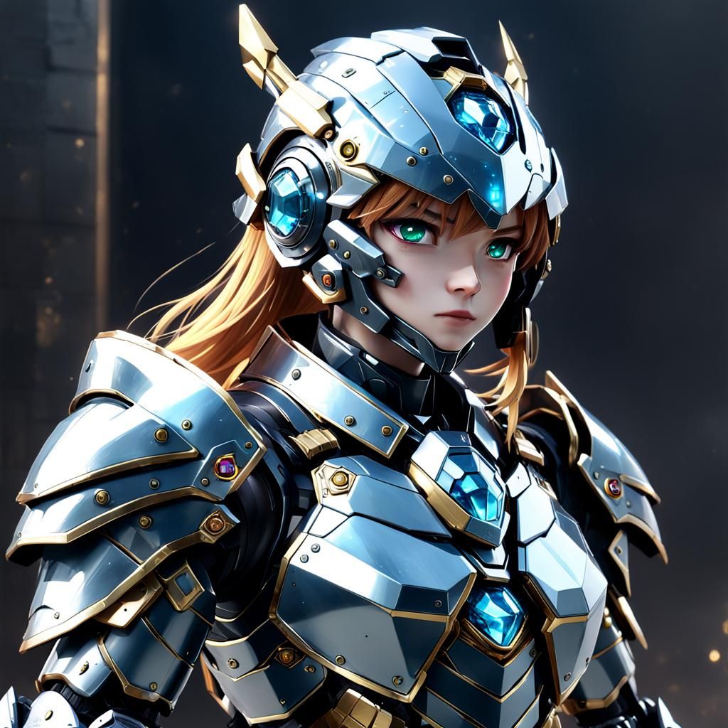 Anime Knight in Gem-Powered Technological Armor