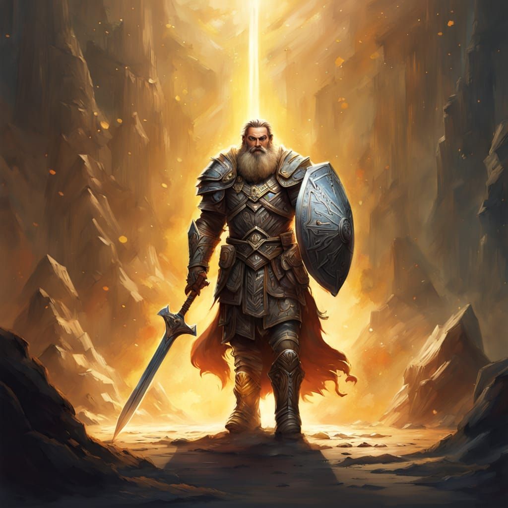 Dwarf Paladin with Warhammer in Fantasy Style