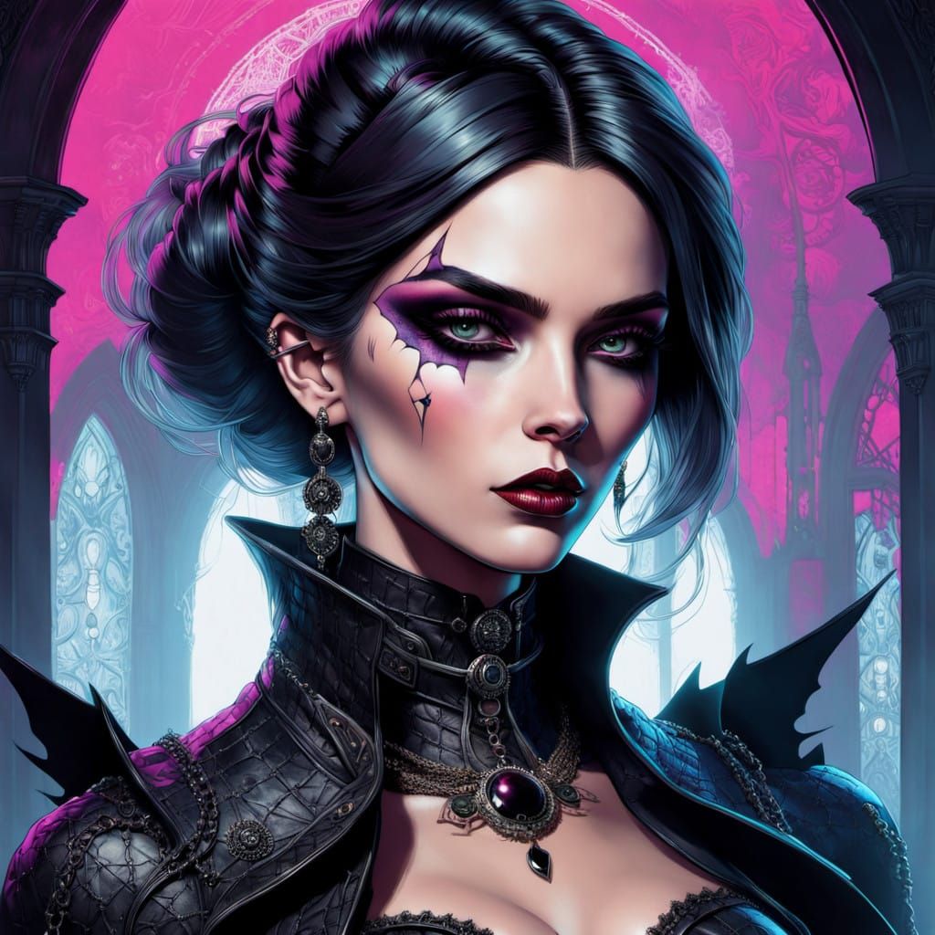 Mysterious Gothic Queen in Cyberpunk Chic