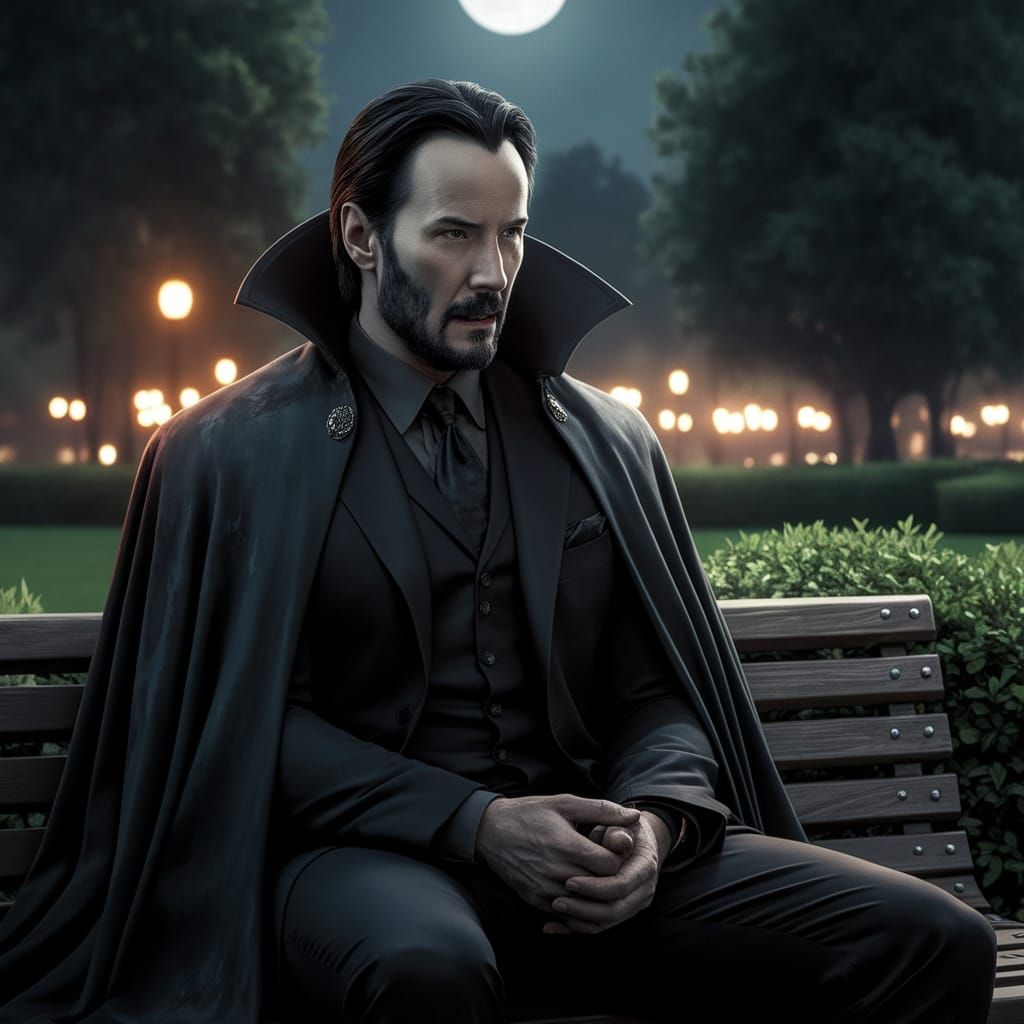 Keanu Reeves as a Pensive Vampire at Night