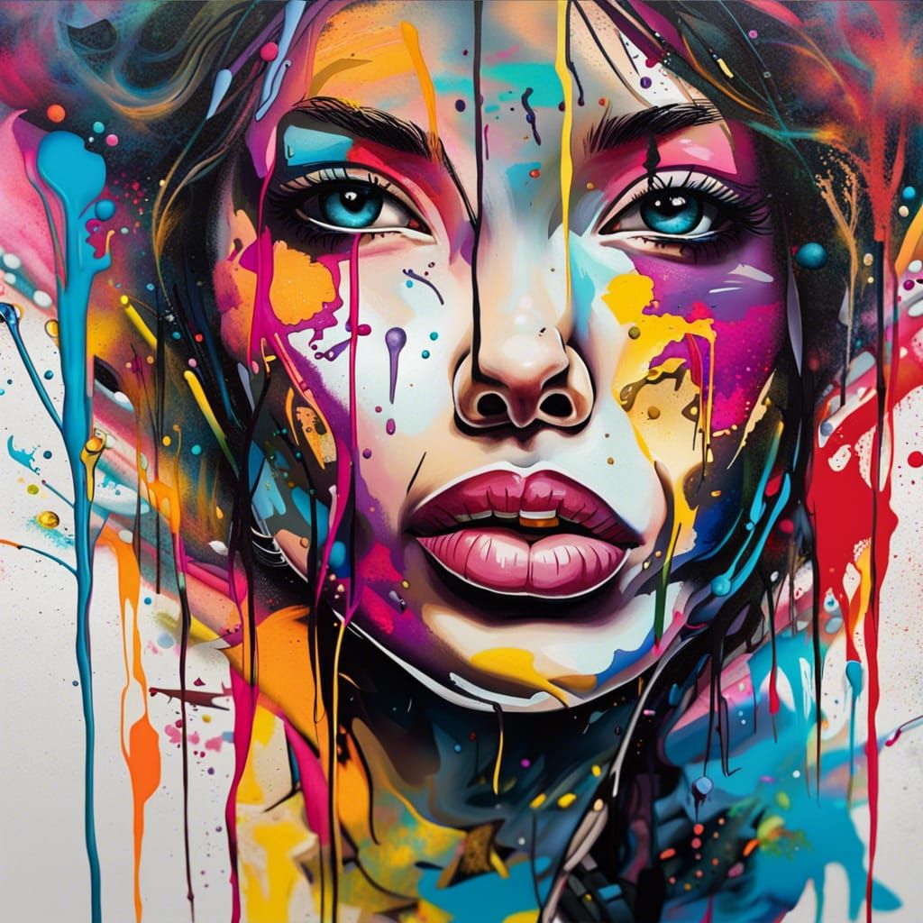 Beautiful Woman in Graffiti Street Art Style