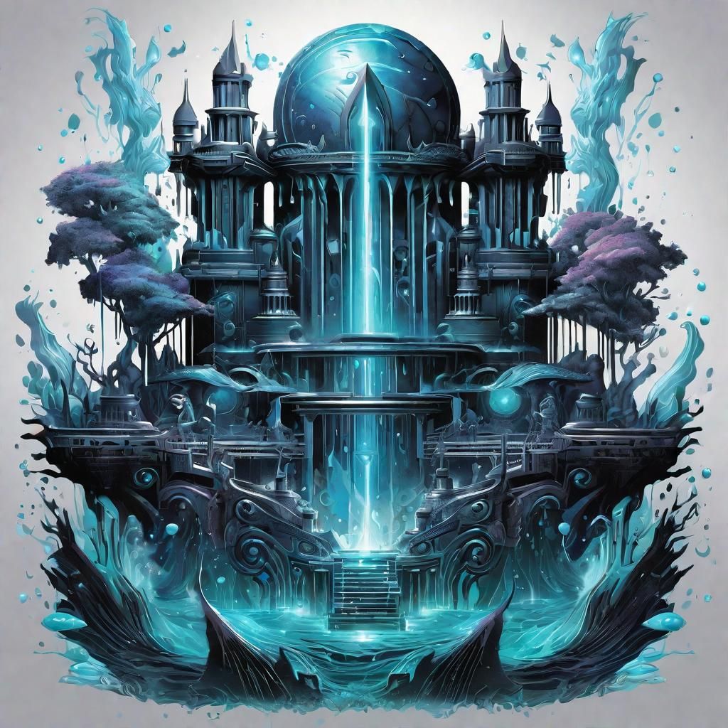 Magical Atlantian Tech T-Shirt Design in Dark Goth Style