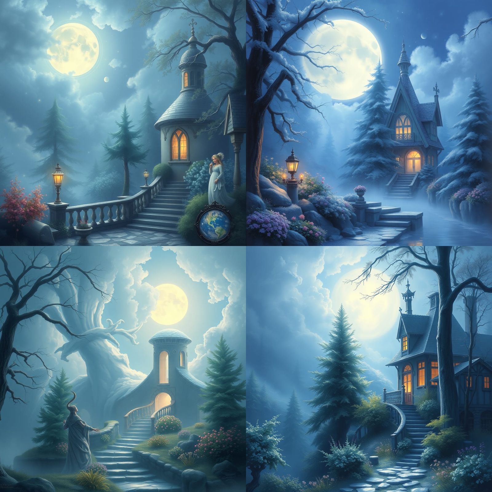 Ethereal Moonstone in Silky Blue Fabric