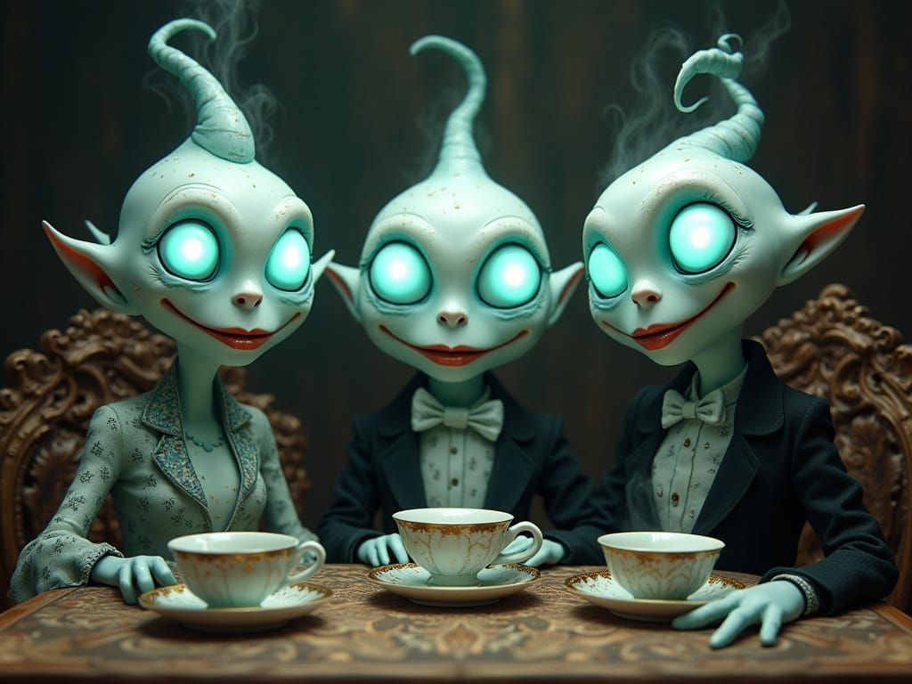 Whimsical Ghosts Gather for a Moonlit Tea Party in Elegant, ...