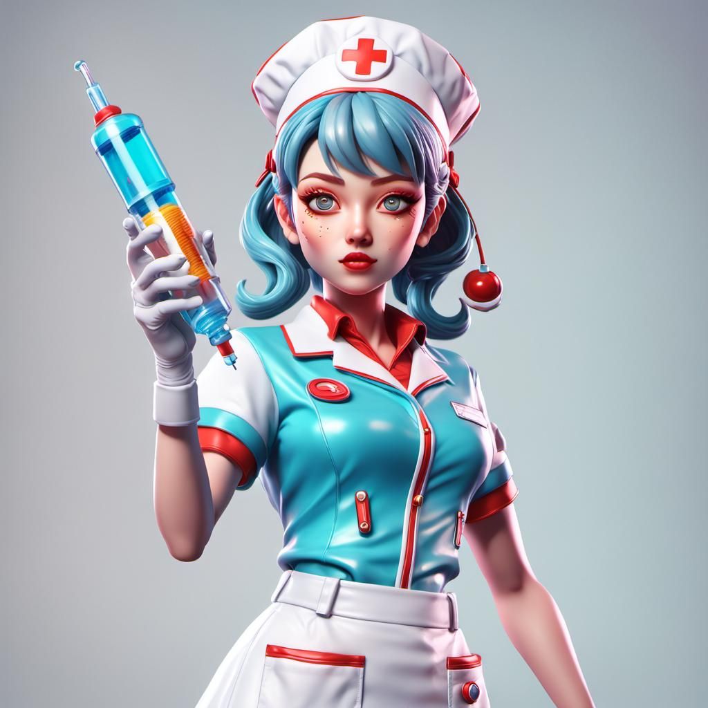 Funky Anime Nurse with Giant Syringe in 3D