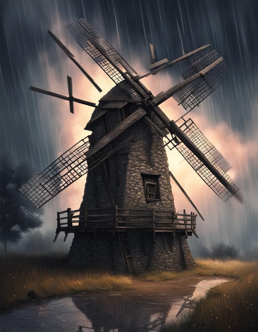 Dramatic Storm Engulfs Derelict Stone Windmill