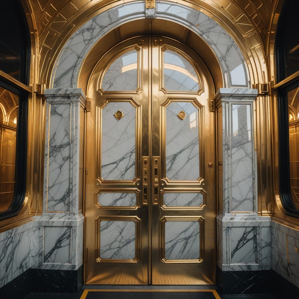 Arched Marble Door in Train Car: Digital Abstraction