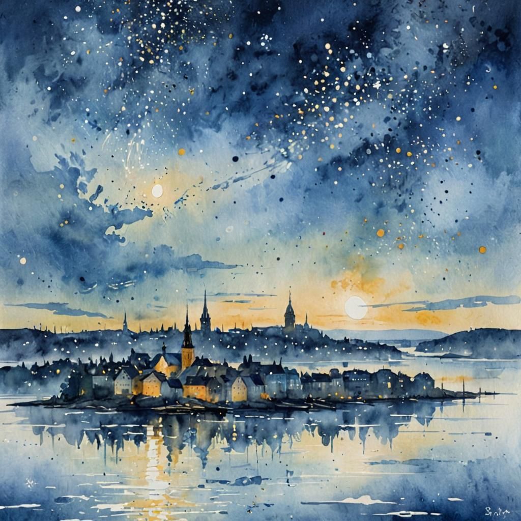 Enchanted starry night over Stockholm archipelago nr 2,