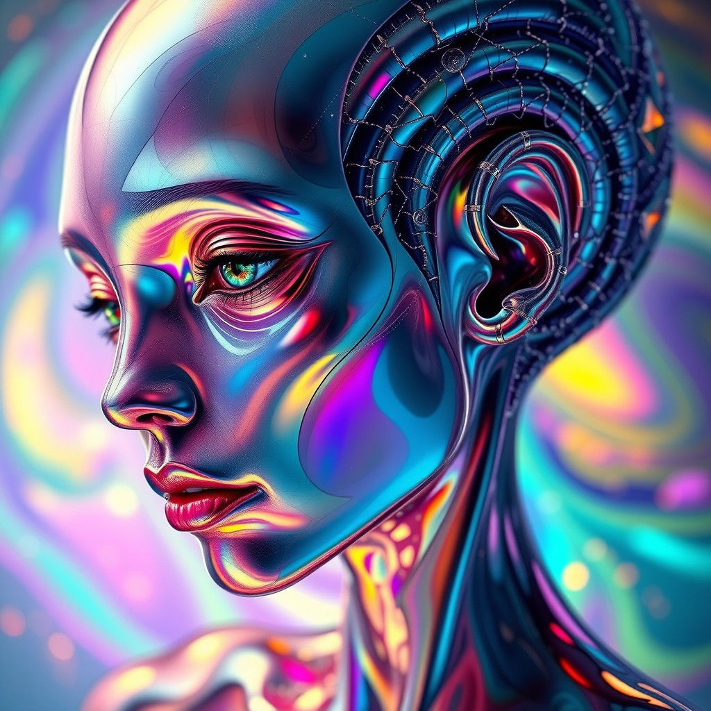 Surreal Alien Goddess in Iridescent, Kaleidoscopic Dance