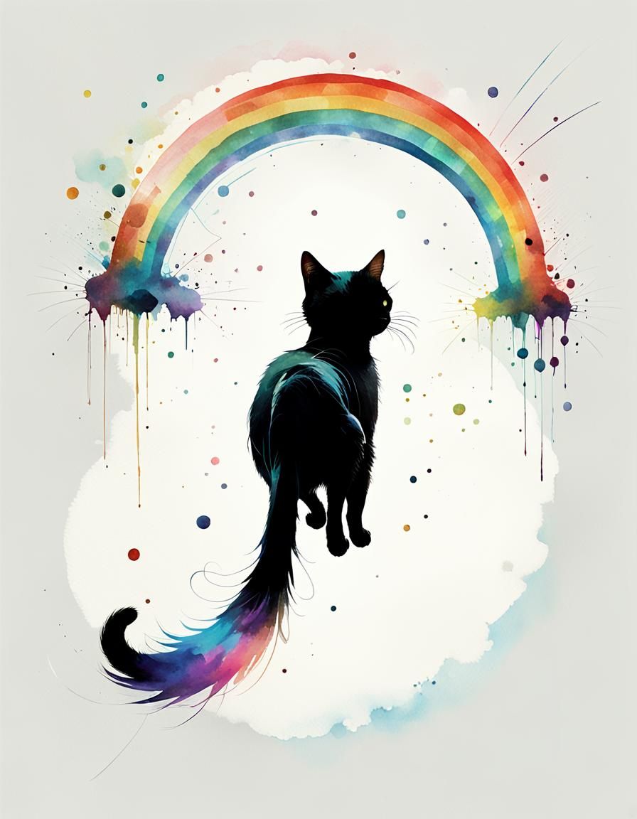 Psychedelic Rainbow Cat Leaping, Organic Nursery Art