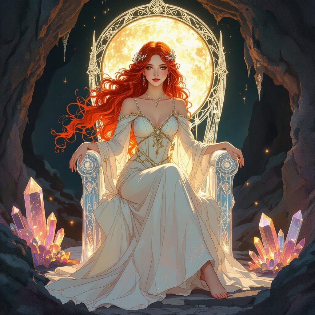 Celestial Maiden in Fiery Grotto, Art Nouveau Style