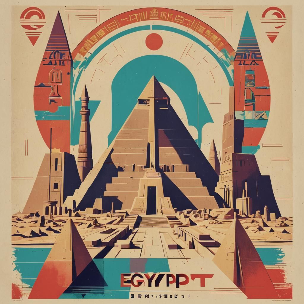 Egyptian Landmarks in Brutalist 1950s Propaganda Art