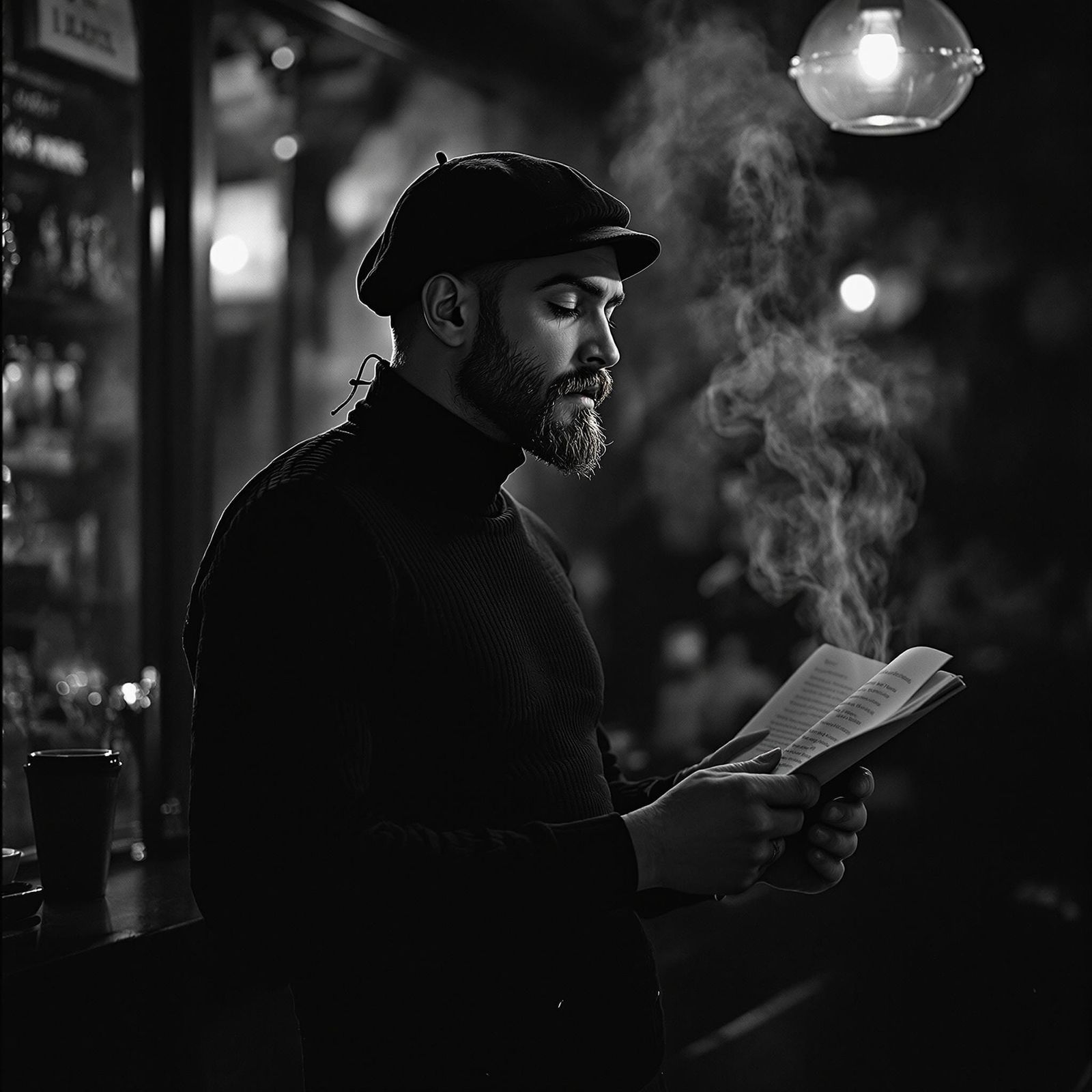 Beatnik Poet Reciting Poetry in Film Noir Style