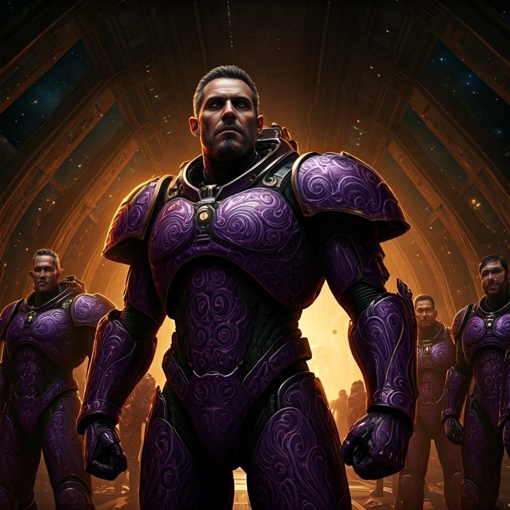 Space Marines Prepare for Galactic War in Art Nouveau Style