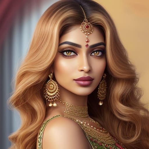Surreal Indian Goddess with Amber Skin and Soft Curls