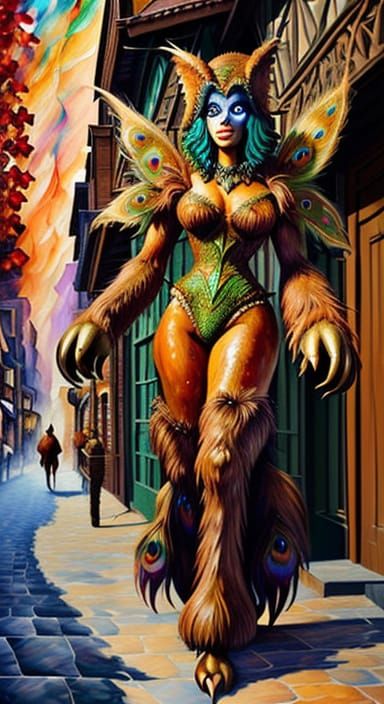 Surreal Woodland Werewolf Fairy in Downtown Splendor