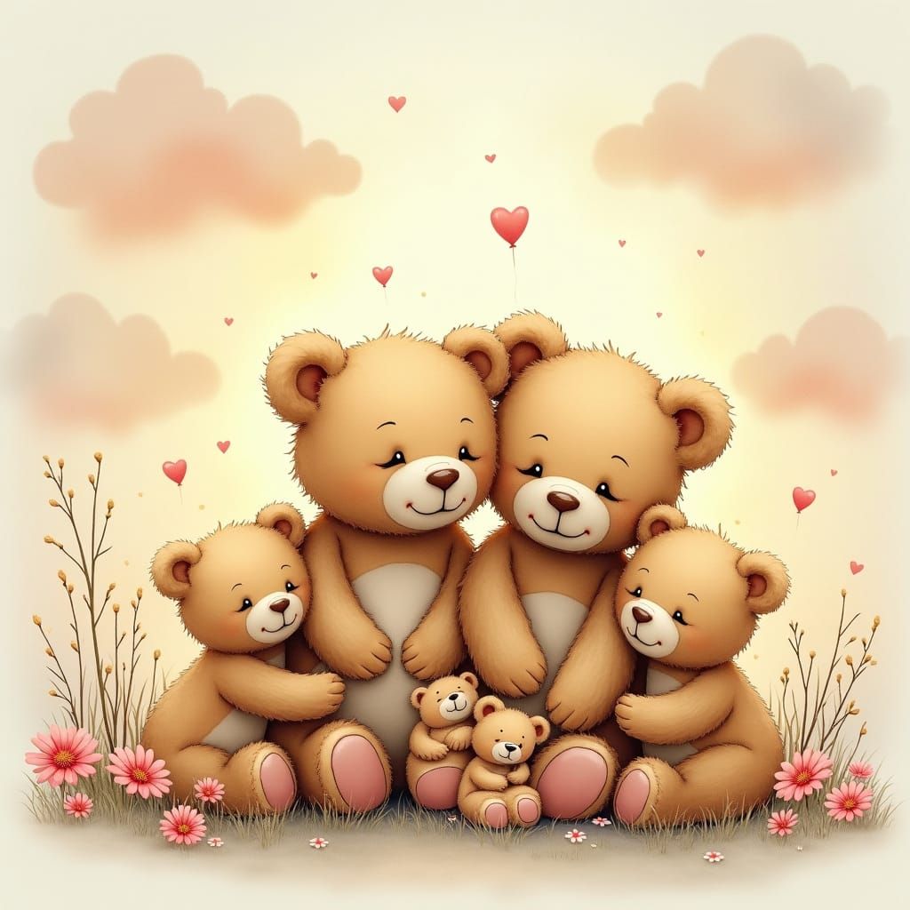 Teddy Bears in Pastel Cloud Dreamscape