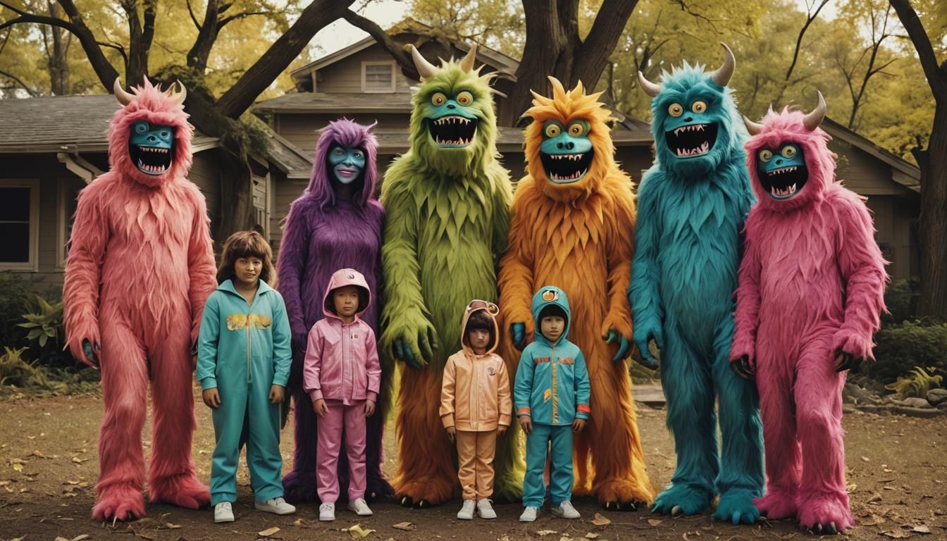 Arafed family dons monster costumes for a photo alongside a ...