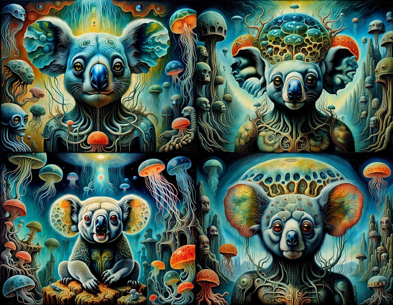 Surreal Koala Jellyfish Homunculus Painting