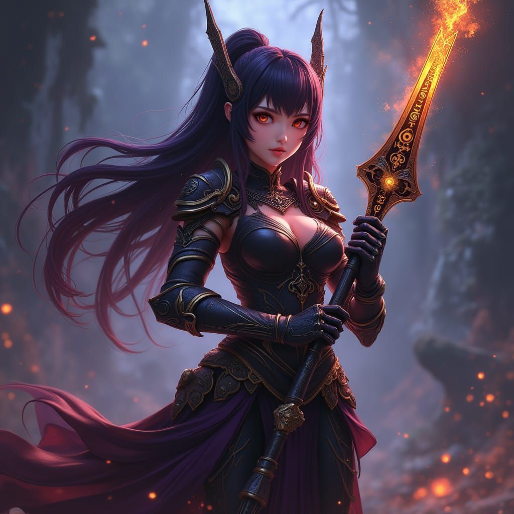 Anime-Inspired Huntress in Dark Fantasy Realm