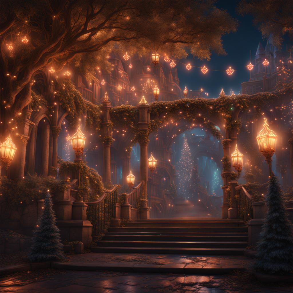 Fantastical Holiday Lights in Matte Painting Style