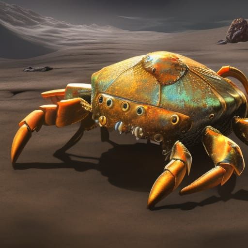 Steampunk Crab on the Moon in Detailed Matte Painting