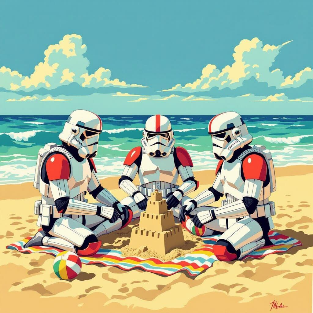 Clone Troopers' Beach Day: Vintage Travel Poster Style